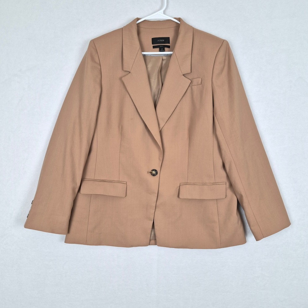 J.Crew Willa Blazer Italian Fabric Wool Blend Camel Tan Jacket Size 14 corpcore